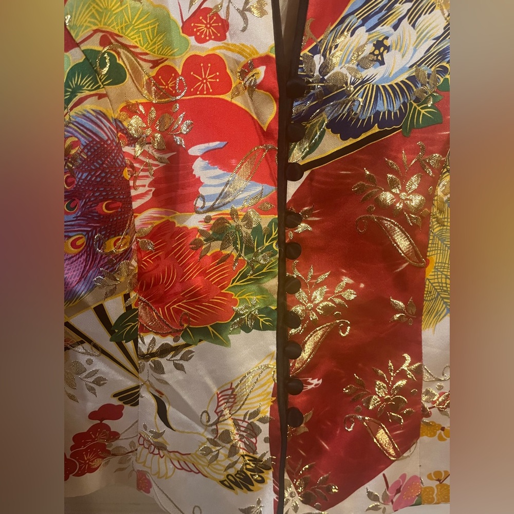 JS Collections Asian Style Floral Silk Metallic Jacket & Wide Leg Pants Size 12 - Picture 4 of 17